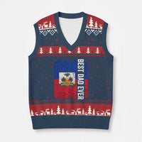 Best Dad Ever Haitian Papa V-Neck Knit Sweater Vest Vintage Distressed Haiti Flag Father's Day