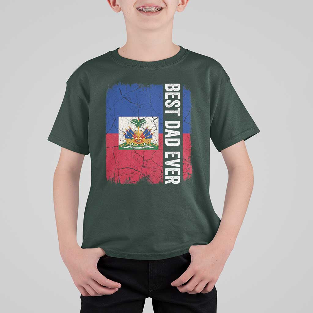 Best Dad Ever Haitian Papa T Shirt For Kid Vintage Distressed Haiti Flag Father's Day