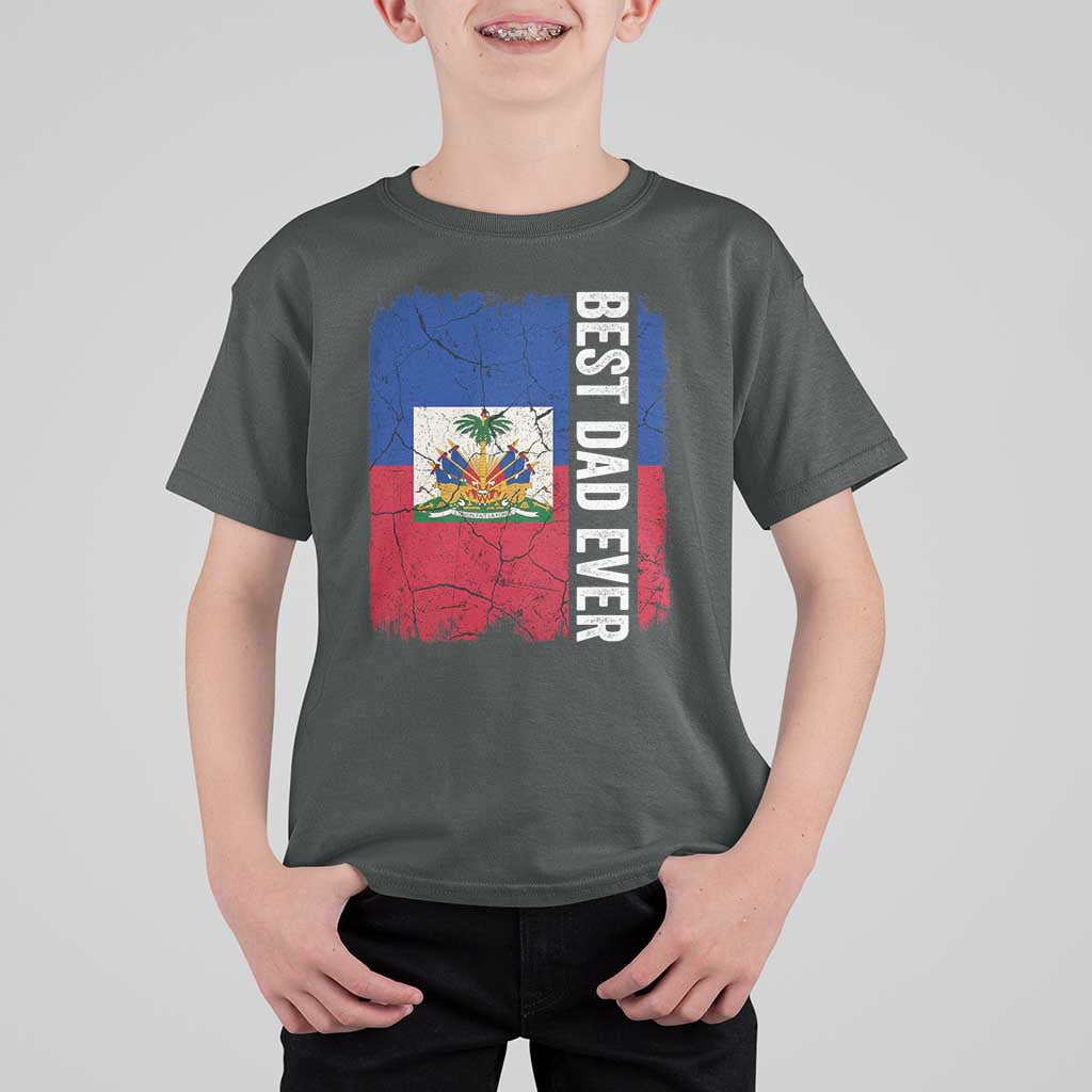 Best Dad Ever Haitian Papa T Shirt For Kid Vintage Distressed Haiti Flag Father's Day