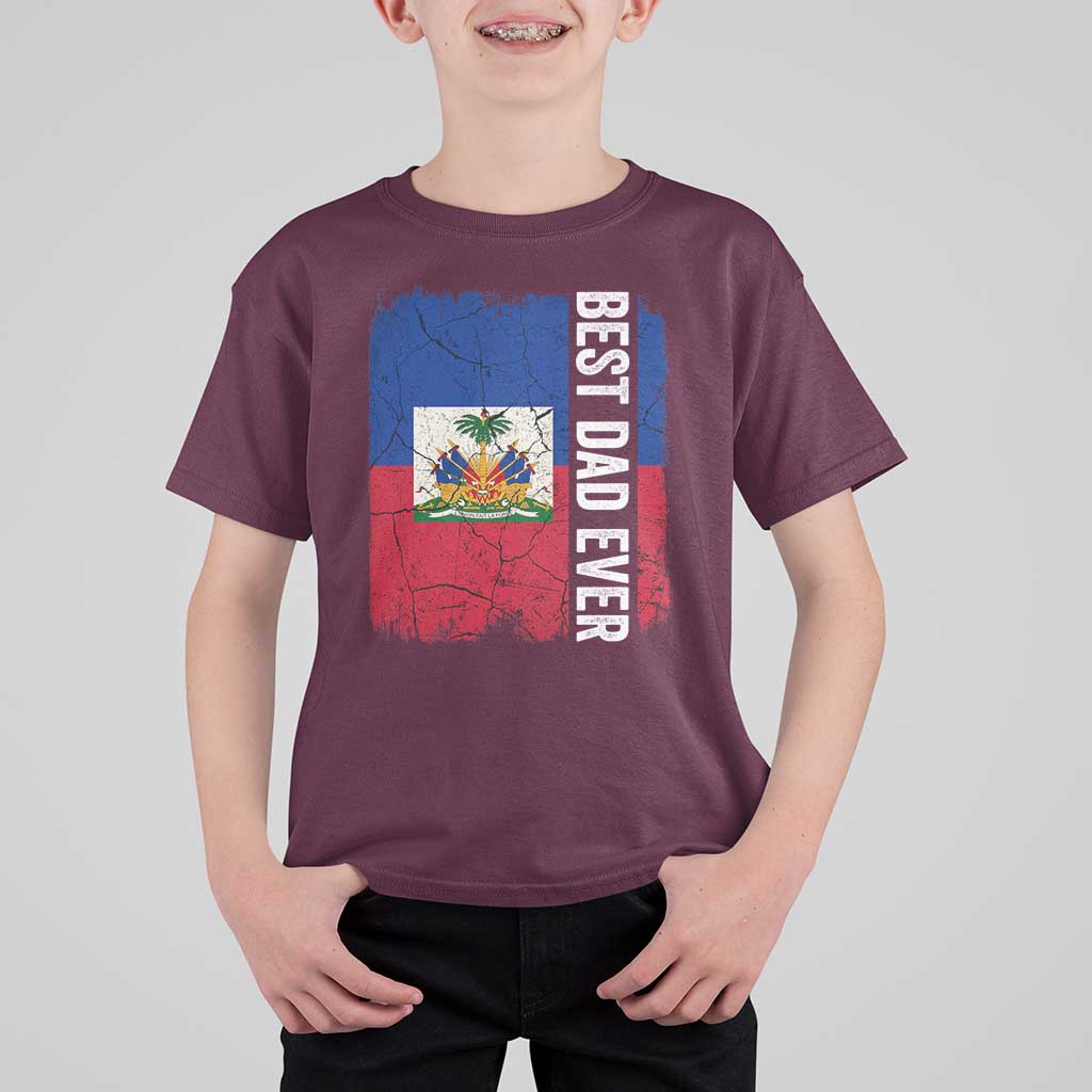 Best Dad Ever Haitian Papa T Shirt For Kid Vintage Distressed Haiti Flag Father's Day