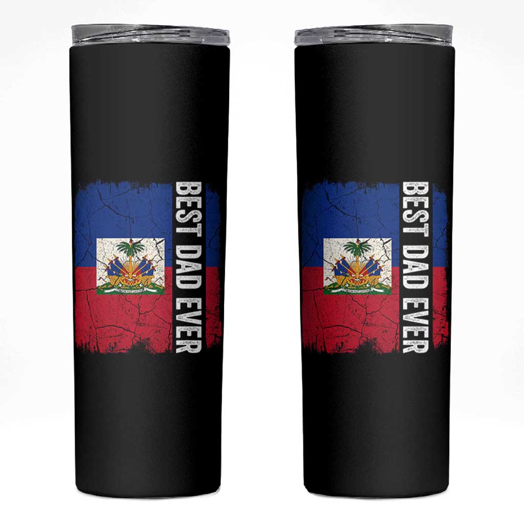 Best Dad Ever Haitian Papa Skinny Tumbler Vintage Distressed Haiti Flag Father's Day