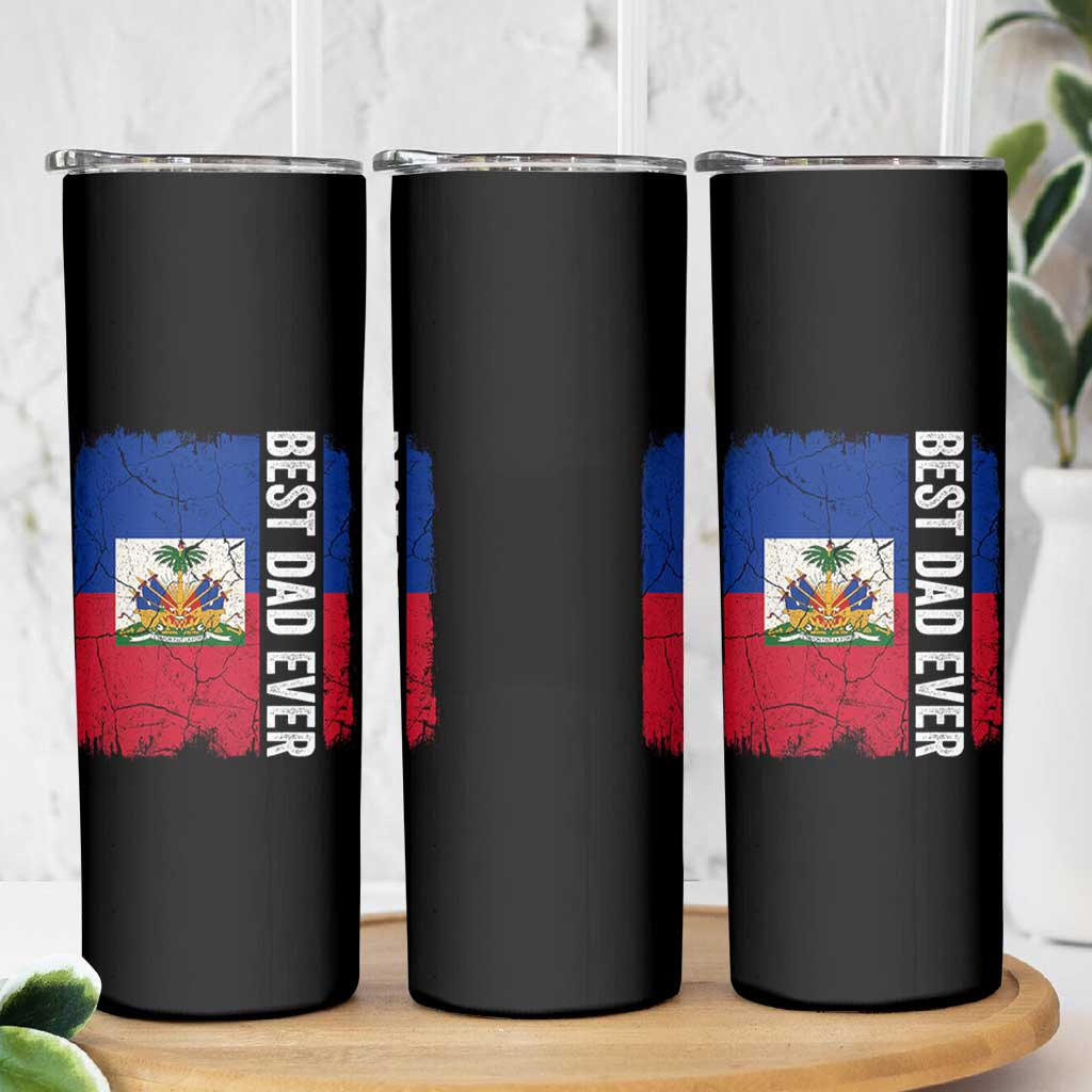 Best Dad Ever Haitian Papa Skinny Tumbler Vintage Distressed Haiti Flag Father's Day