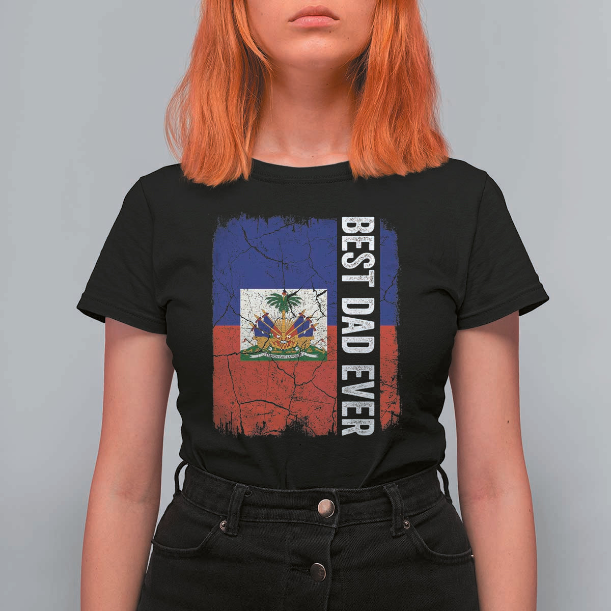 Best Dad Ever Haitian Papa T Shirt For Women Vintage Distressed Haiti Flag Father's Day