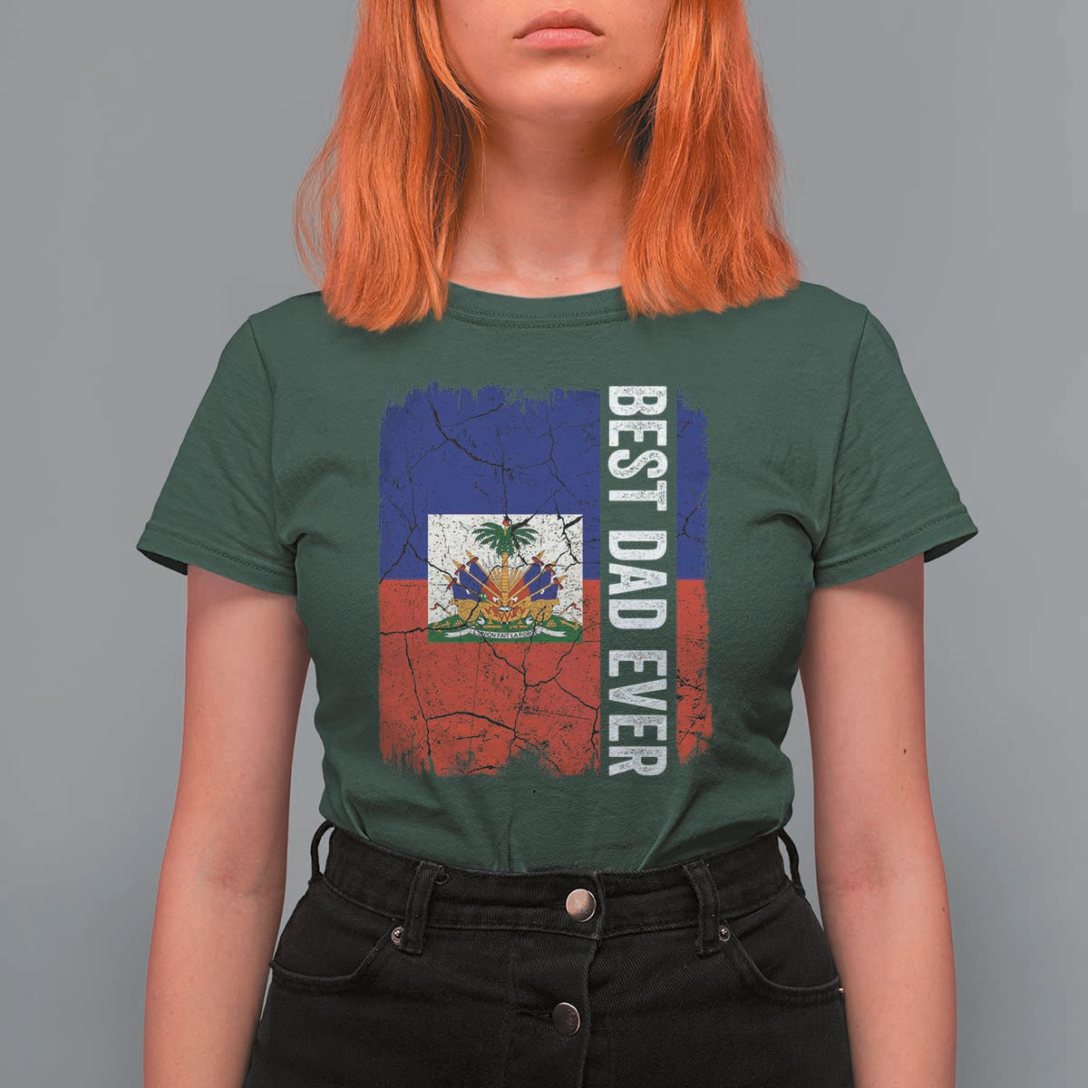 Best Dad Ever Haitian Papa T Shirt For Women Vintage Distressed Haiti Flag Father's Day
