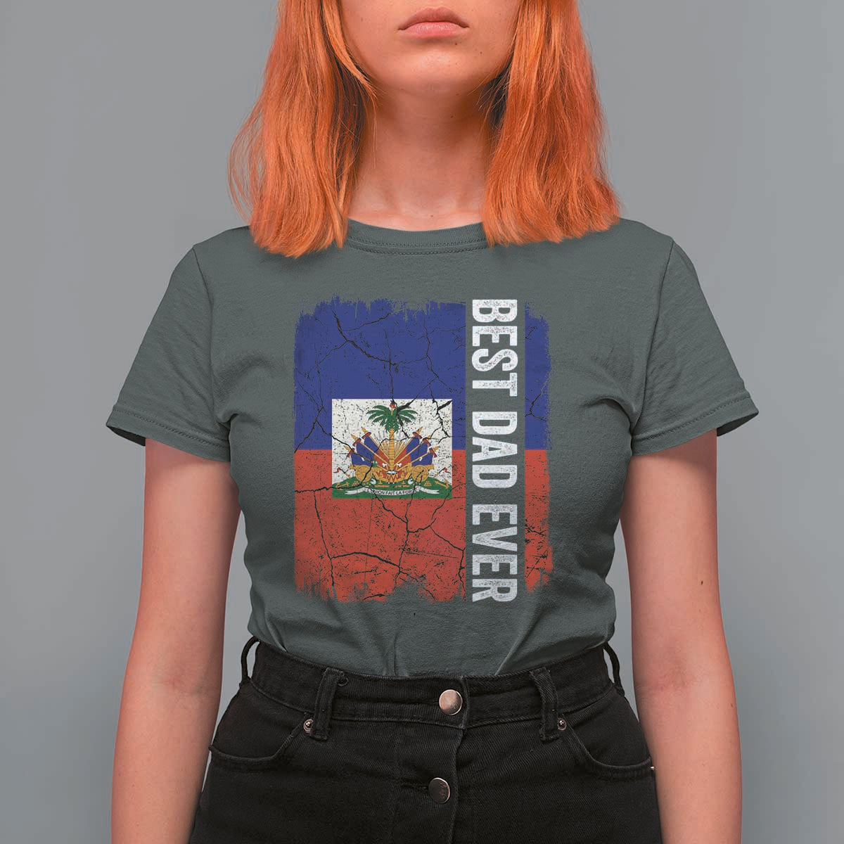Best Dad Ever Haitian Papa T Shirt For Women Vintage Distressed Haiti Flag Father's Day