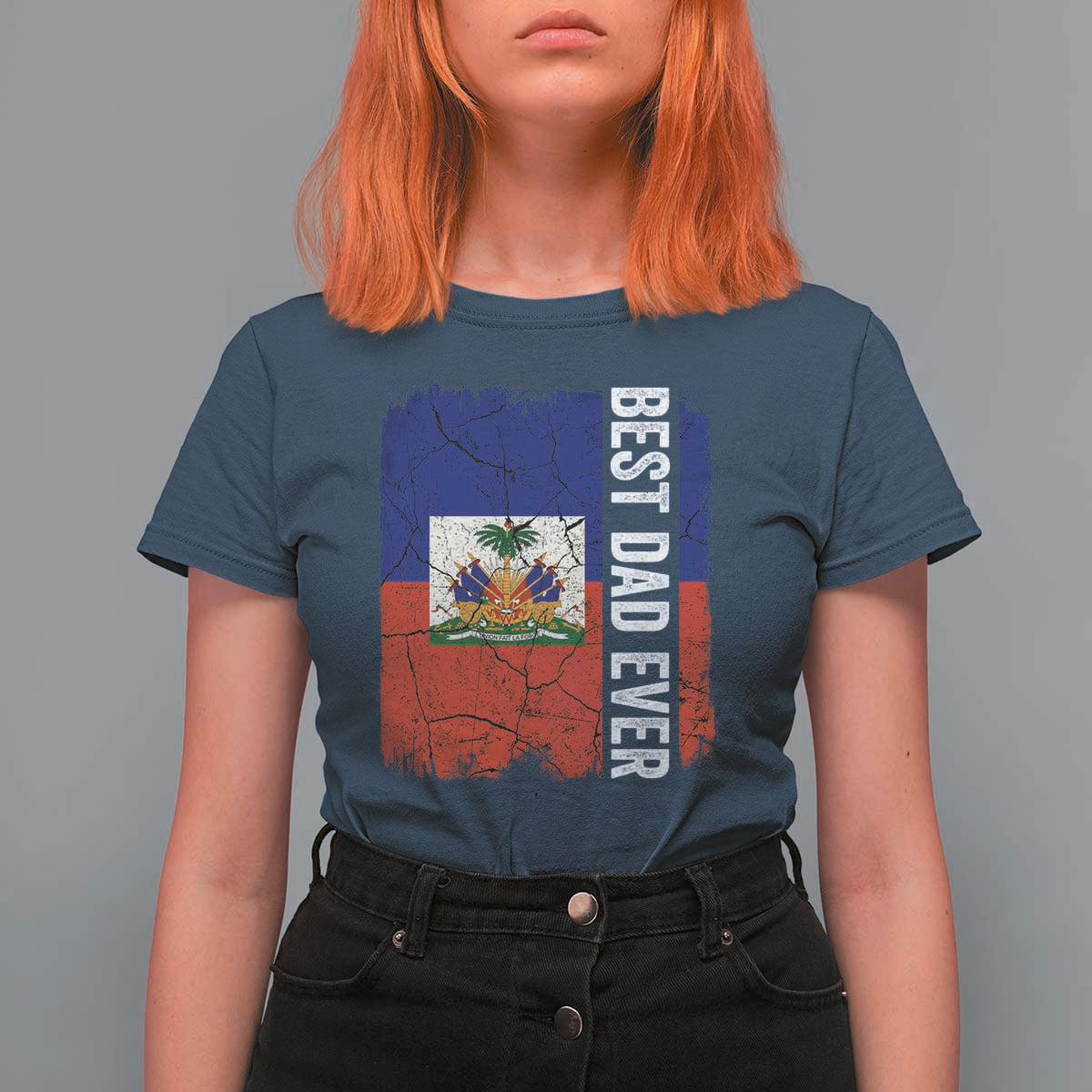 Best Dad Ever Haitian Papa T Shirt For Women Vintage Distressed Haiti Flag Father's Day
