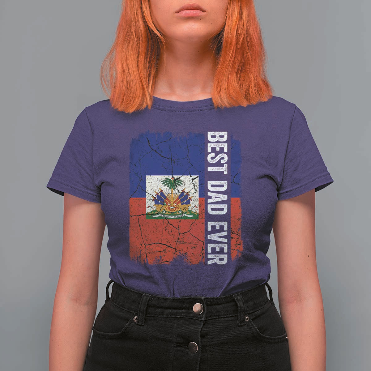 Best Dad Ever Haitian Papa T Shirt For Women Vintage Distressed Haiti Flag Father's Day
