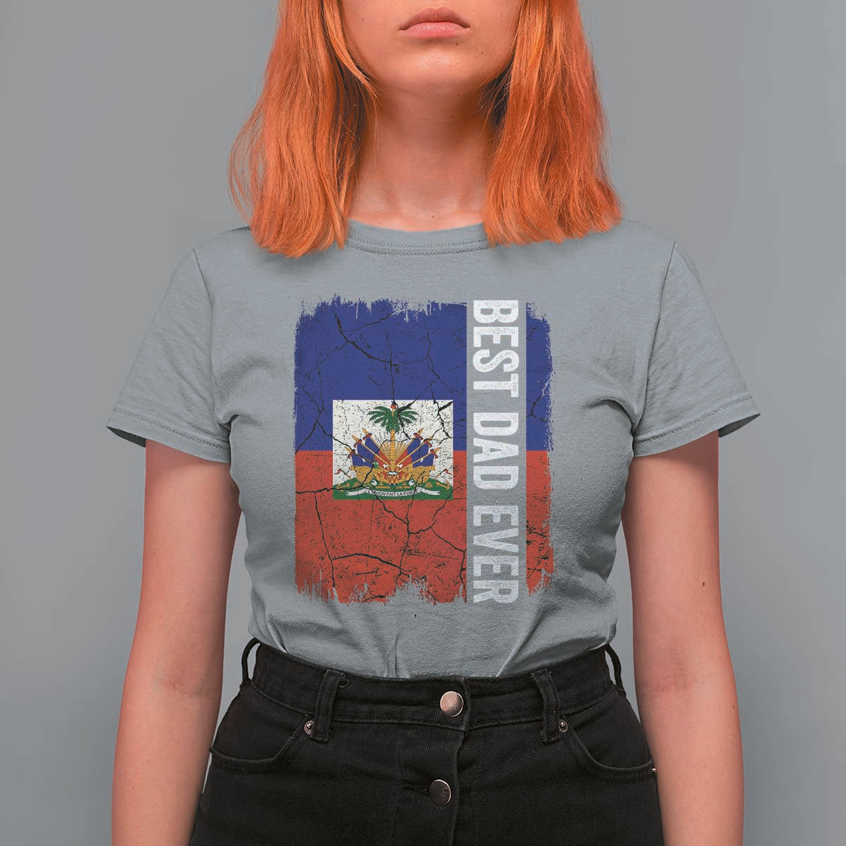 Best Dad Ever Haitian Papa T Shirt For Women Vintage Distressed Haiti Flag Father's Day