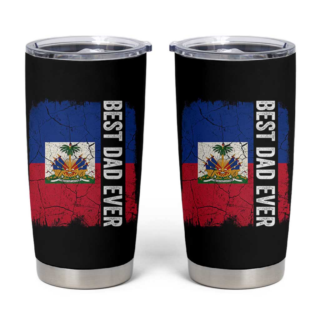 Best Dad Ever Haitian Papa Tumbler Cup Vintage Distressed Haiti Flag Father's Day