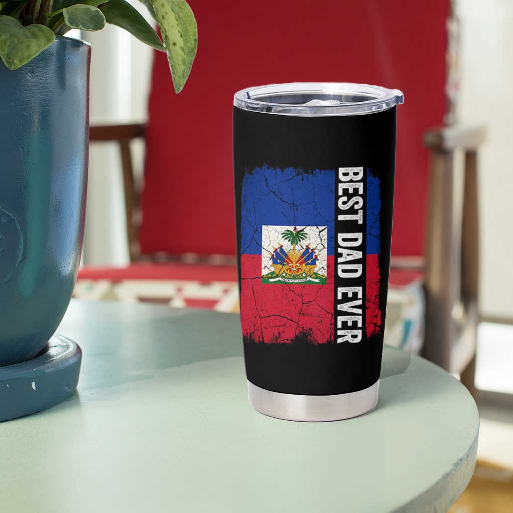 Best Dad Ever Haitian Papa Tumbler Cup Vintage Distressed Haiti Flag Father's Day