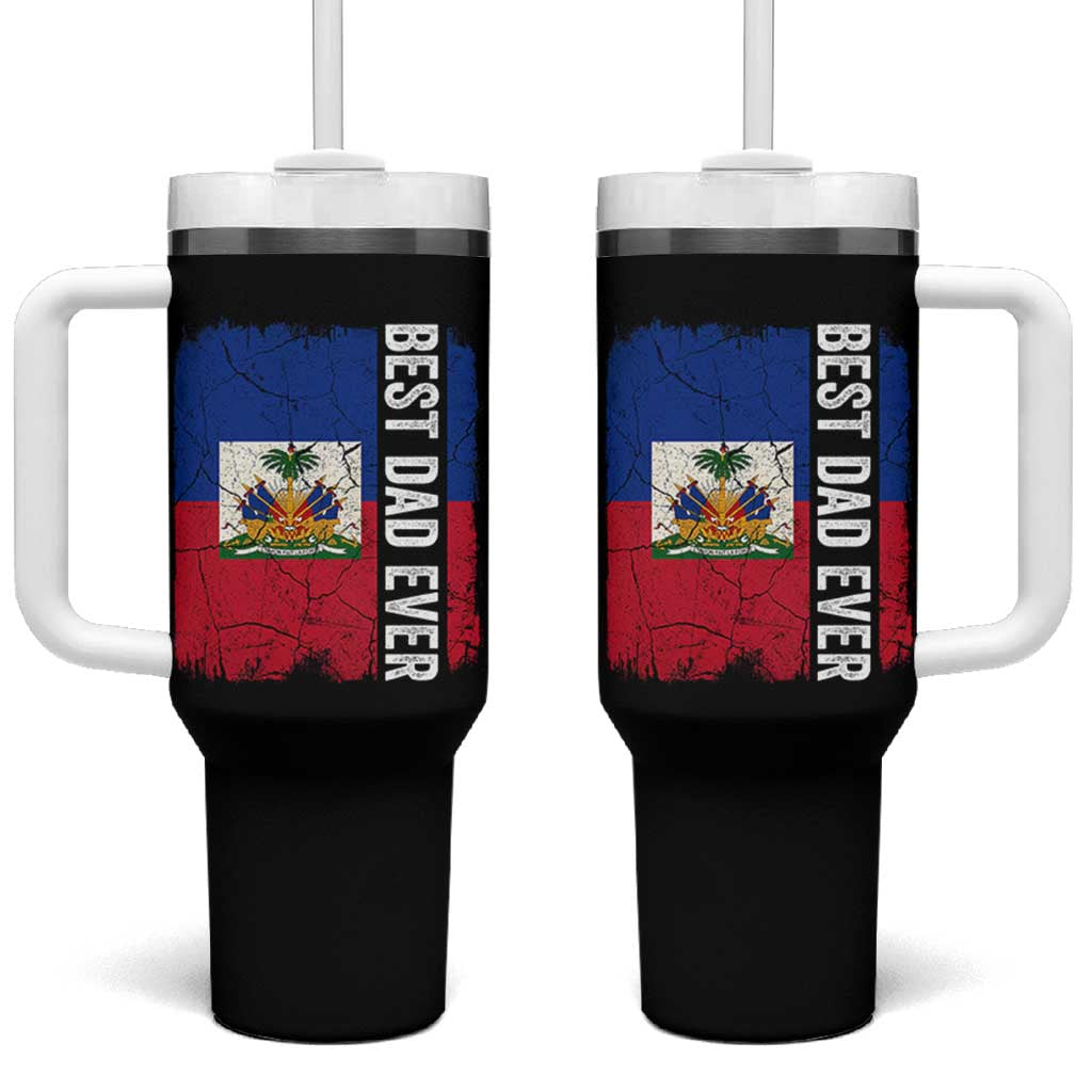 Best Dad Ever Haitian Papa Tumbler With Handle Vintage Distressed Haiti Flag Father's Day