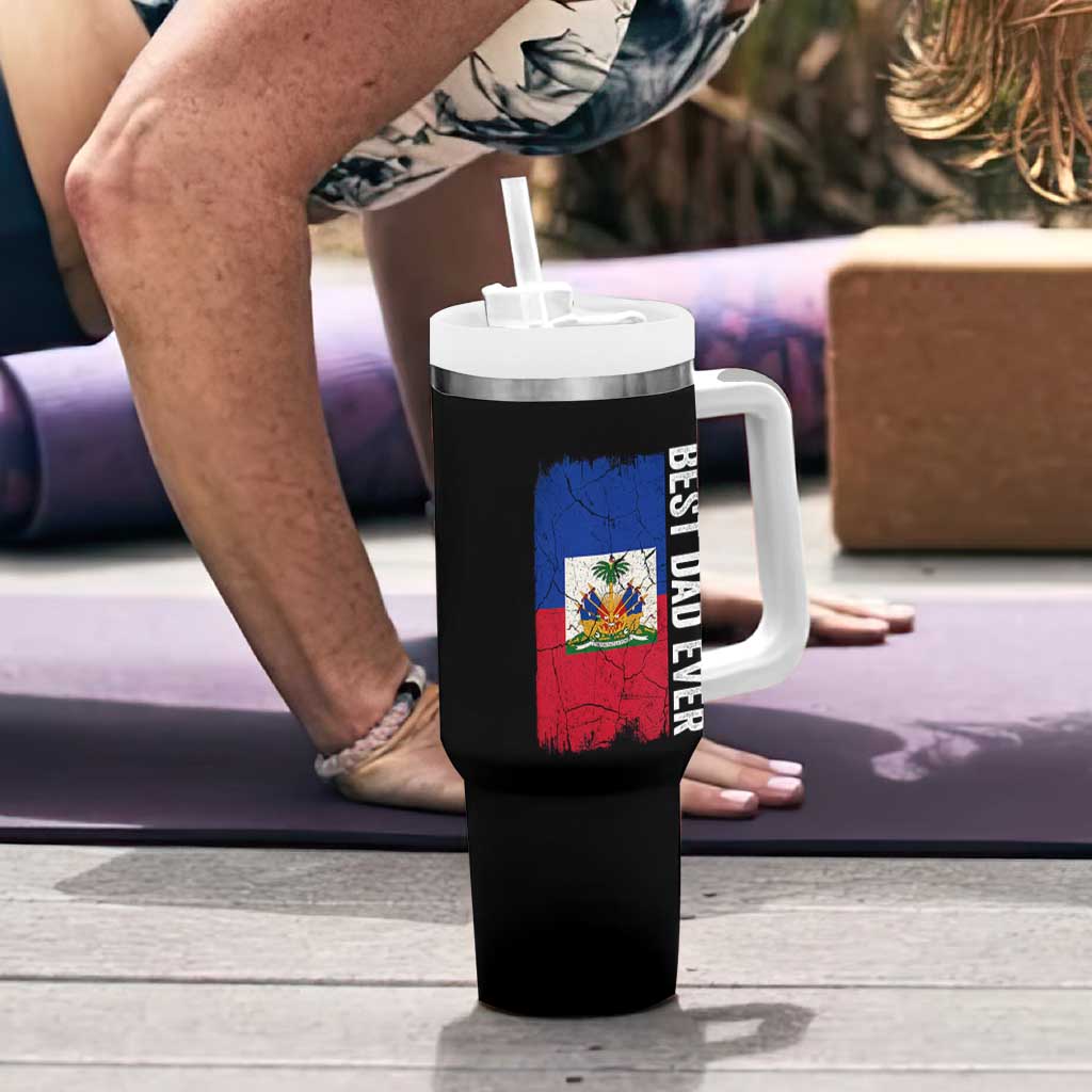 Best Dad Ever Haitian Papa Tumbler With Handle Vintage Distressed Haiti Flag Father's Day