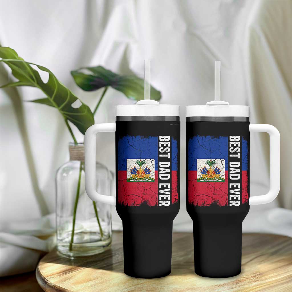 Best Dad Ever Haitian Papa Tumbler With Handle Vintage Distressed Haiti Flag Father's Day