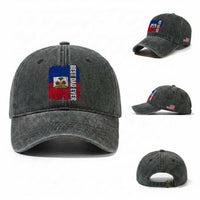 Best Dad Ever Haitian Papa Washed Cotton Baseball Cap Vintage Distressed Haiti Flag Father's Day