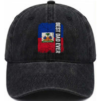 Best Dad Ever Haitian Papa Washed Cotton Baseball Cap Vintage Distressed Haiti Flag Father's Day