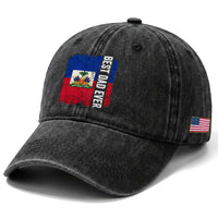 Best Dad Ever Haitian Papa Washed Cotton Baseball Cap Vintage Distressed Haiti Flag Father's Day
