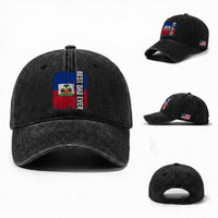 Best Dad Ever Haitian Papa Washed Cotton Baseball Cap Vintage Distressed Haiti Flag Father's Day