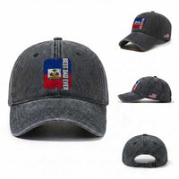 Best Dad Ever Haitian Papa Washed Cotton Baseball Cap Vintage Distressed Haiti Flag Father's Day