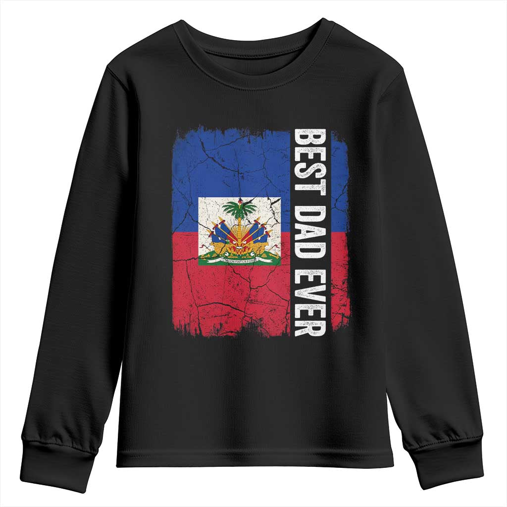 Best Dad Ever Haitian Papa Youth Sweatshirt Vintage Distressed Haiti Flag Father's Day