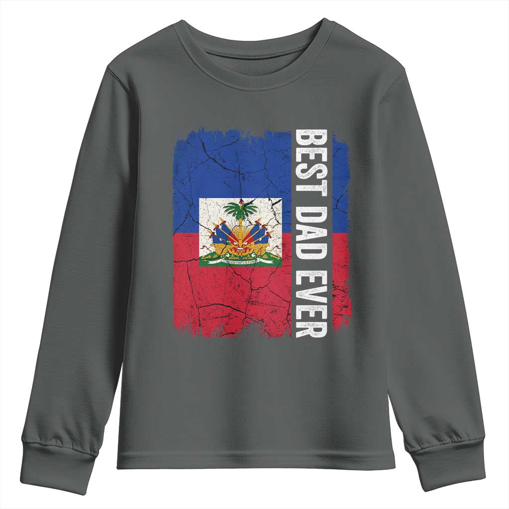 Best Dad Ever Haitian Papa Youth Sweatshirt Vintage Distressed Haiti Flag Father's Day