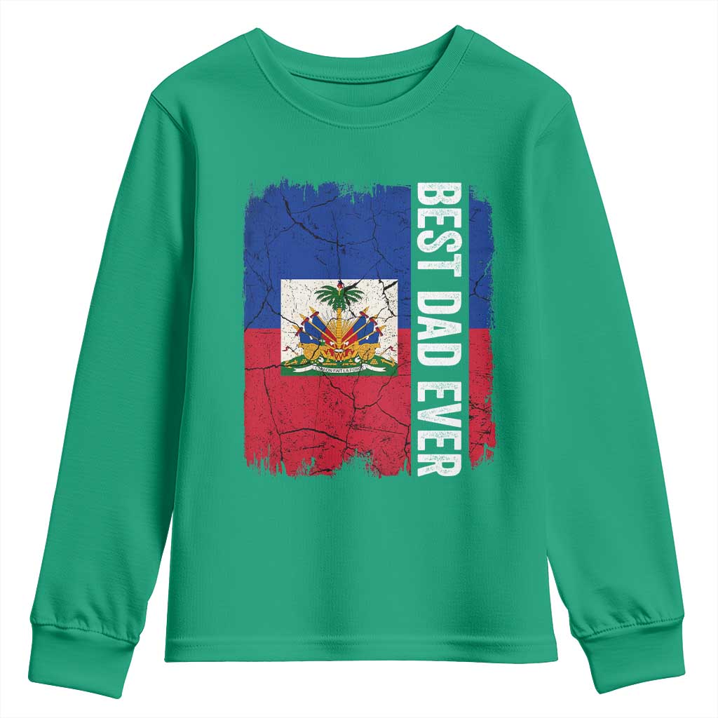 Best Dad Ever Haitian Papa Youth Sweatshirt Vintage Distressed Haiti Flag Father's Day