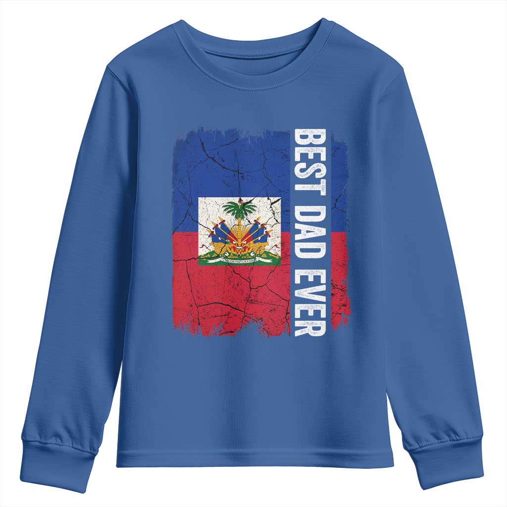 Best Dad Ever Haitian Papa Youth Sweatshirt Vintage Distressed Haiti Flag Father's Day