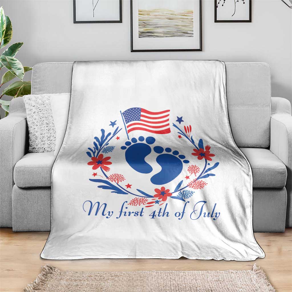 My First 4th of July Patriotic Cute Baby Footprints Throw Blanket American Flag Wreath America Holiday Milestone