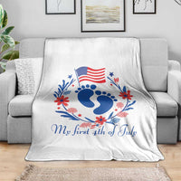 My First 4th of July Patriotic Cute Baby Footprints Throw Blanket American Flag Wreath America Holiday Milestone