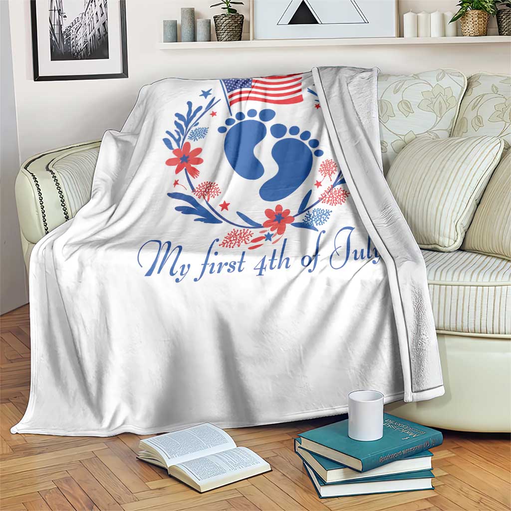My First 4th of July Patriotic Cute Baby Footprints Throw Blanket American Flag Wreath America Holiday Milestone