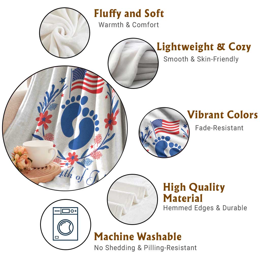 My First 4th of July Patriotic Cute Baby Footprints Throw Blanket American Flag Wreath America Holiday Milestone