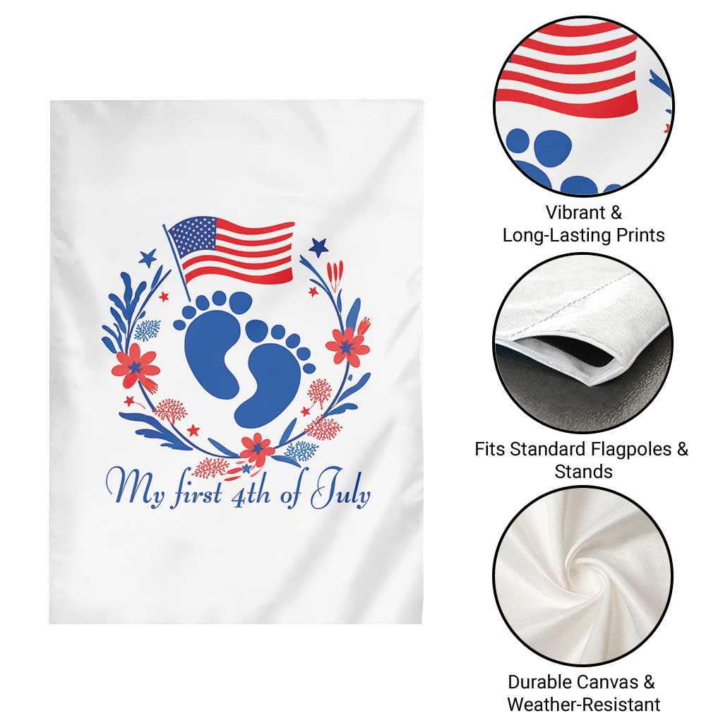 My First 4th of July Patriotic Cute Baby Footprints Garden Flag American Flag Wreath America Holiday Milestone