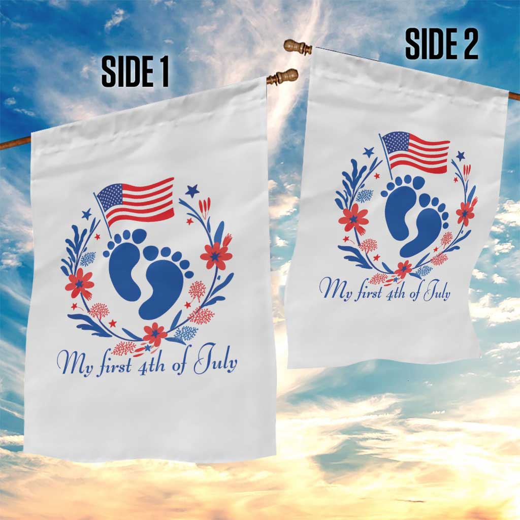 My First 4th of July Patriotic Cute Baby Footprints Garden Flag American Flag Wreath America Holiday Milestone