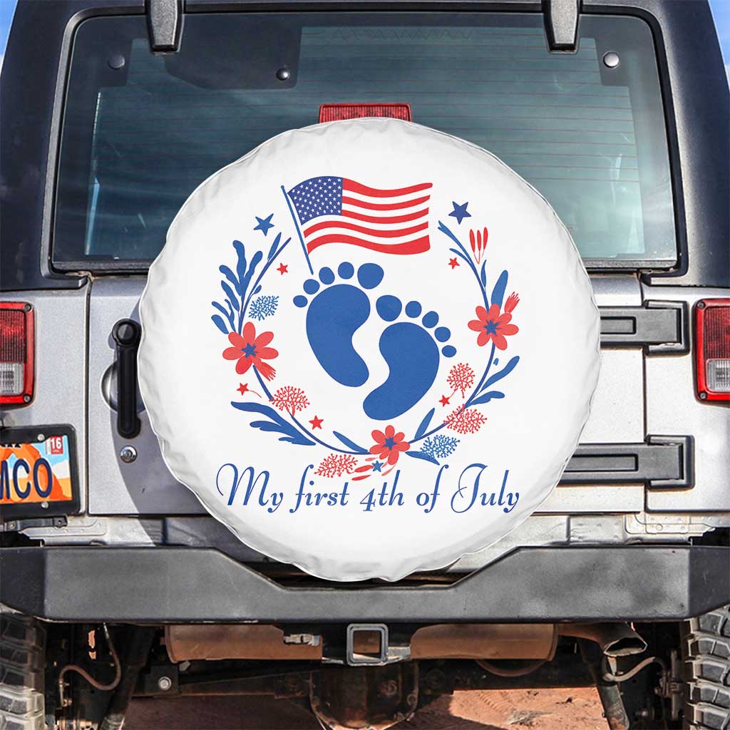 My First 4th of July Patriotic Cute Baby Footprints Spare Tire Cover American Flag Wreath America Holiday Milestone