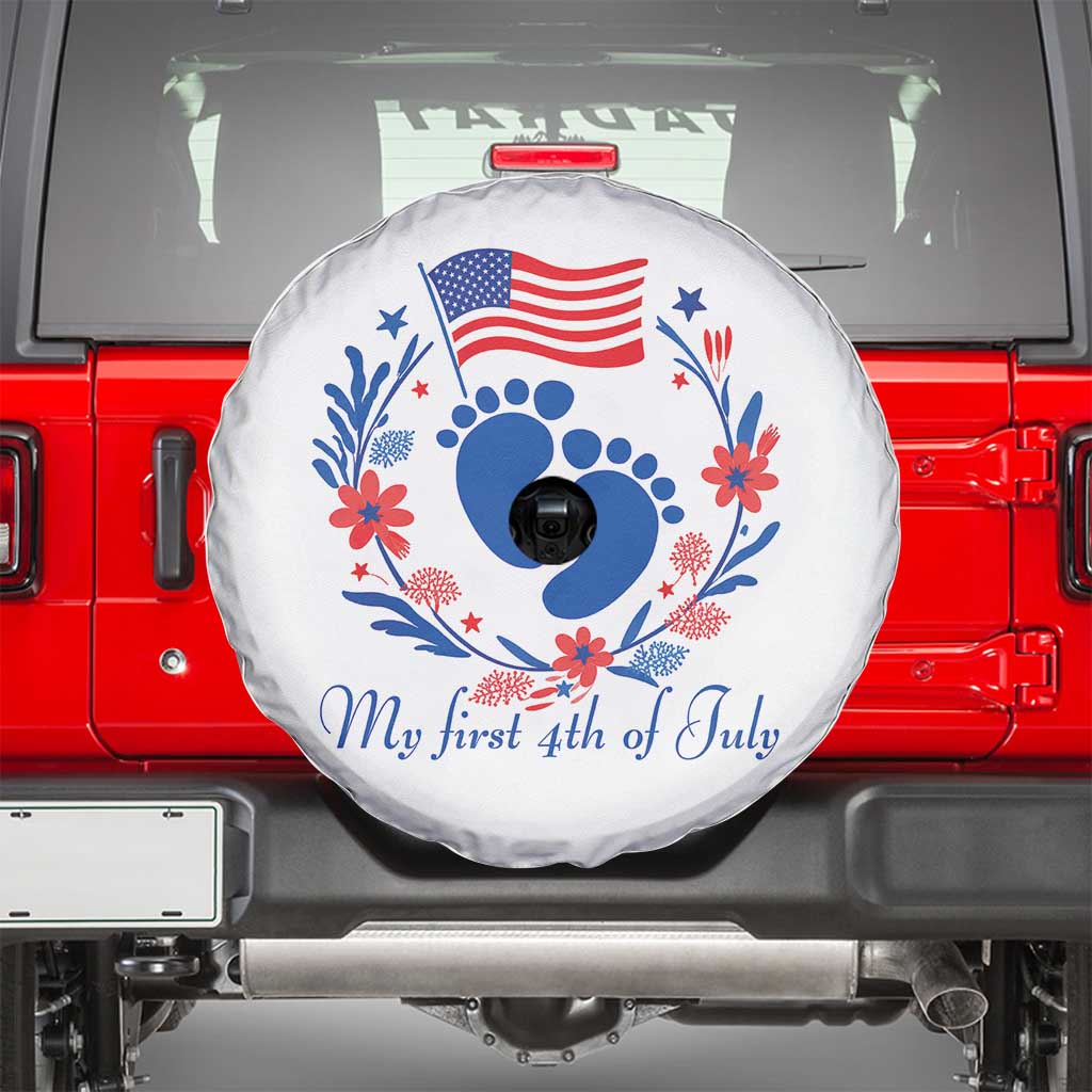 My First 4th of July Patriotic Cute Baby Footprints Spare Tire Cover American Flag Wreath America Holiday Milestone