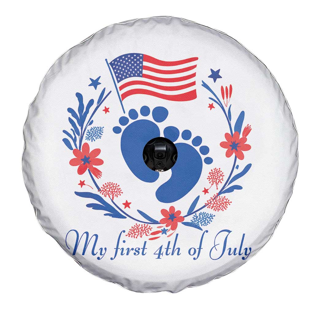My First 4th of July Patriotic Cute Baby Footprints Spare Tire Cover American Flag Wreath America Holiday Milestone