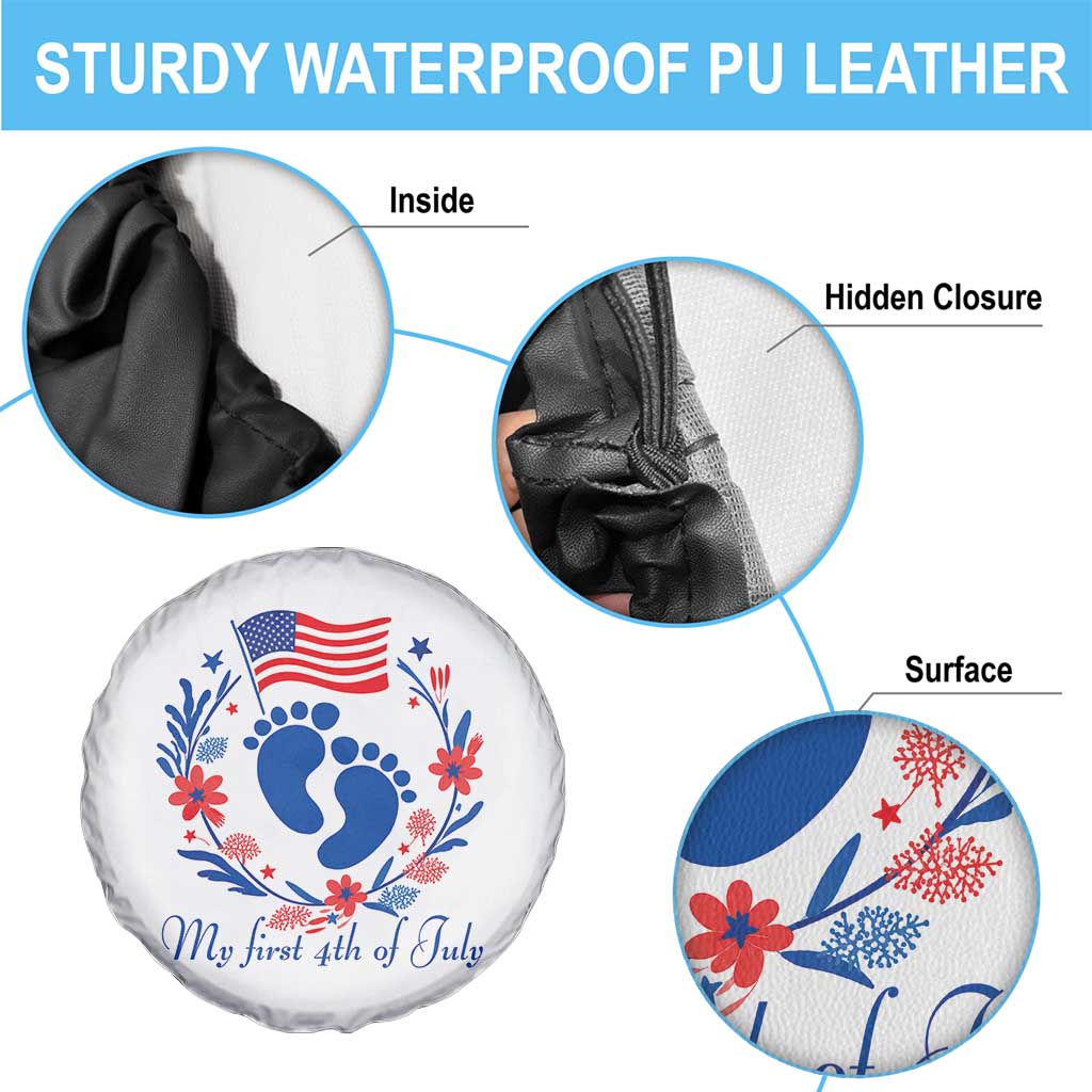 My First 4th of July Patriotic Cute Baby Footprints Spare Tire Cover American Flag Wreath America Holiday Milestone