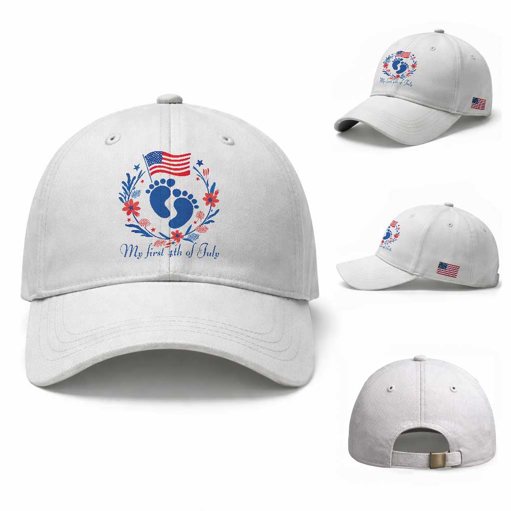 My First 4th of July Patriotic Cute Baby Footprints Baseball Cap American Flag Wreath America Holiday Milestone