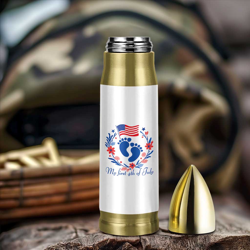 My First 4th of July Patriotic Cute Baby Footprints Bullet Tumbler American Flag Wreath America Holiday Milestone
