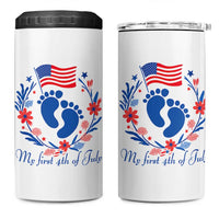 My First 4th of July Patriotic Cute Baby Footprints 4 in 1 Can Cooler Tumbler American Flag Wreath America Holiday Milestone