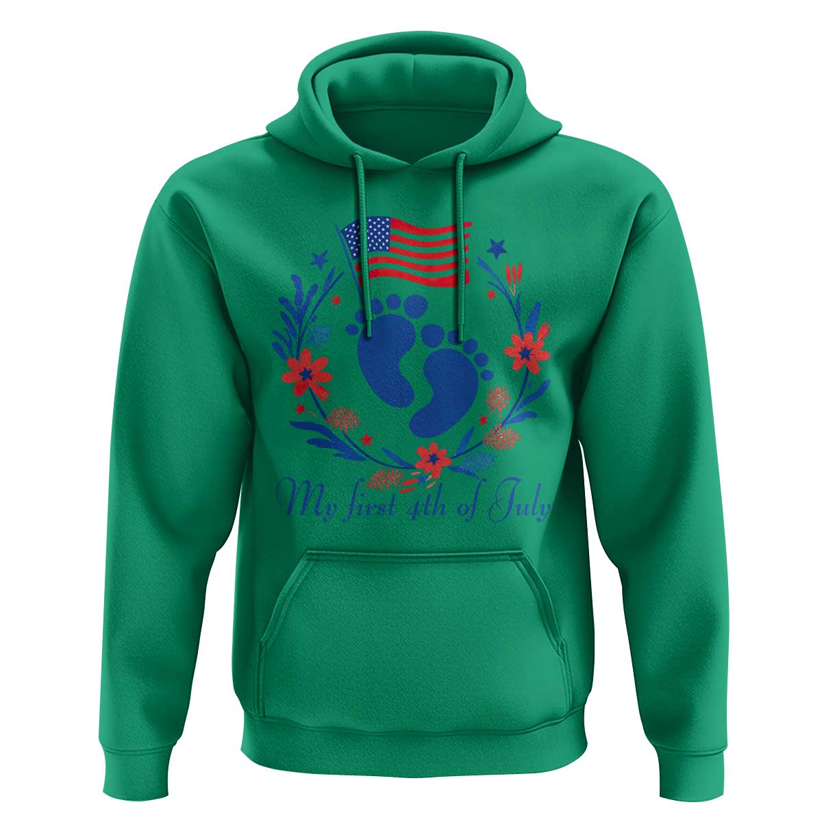 My First 4th of July Patriotic Cute Baby Footprints Hoodie American Flag Wreath America Holiday Milestone