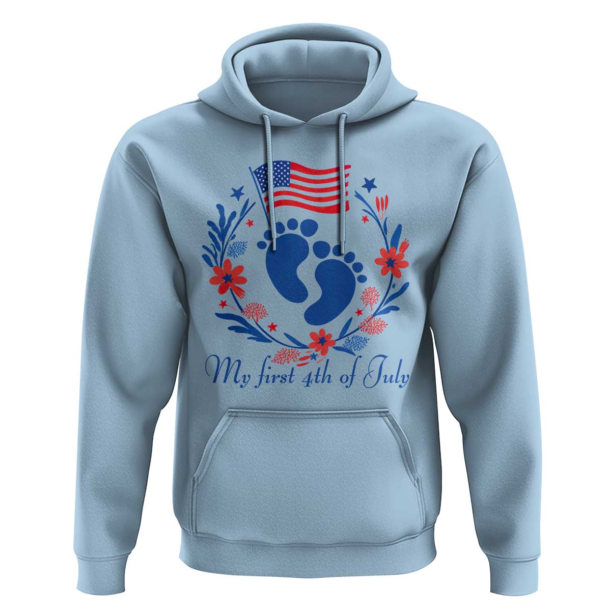 My First 4th of July Patriotic Cute Baby Footprints Hoodie American Flag Wreath America Holiday Milestone