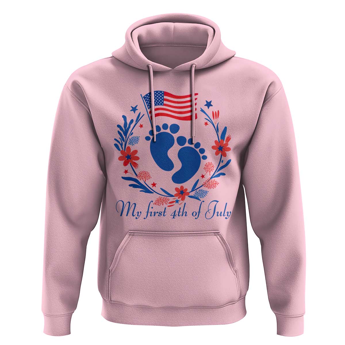 My First 4th of July Patriotic Cute Baby Footprints Hoodie American Flag Wreath America Holiday Milestone
