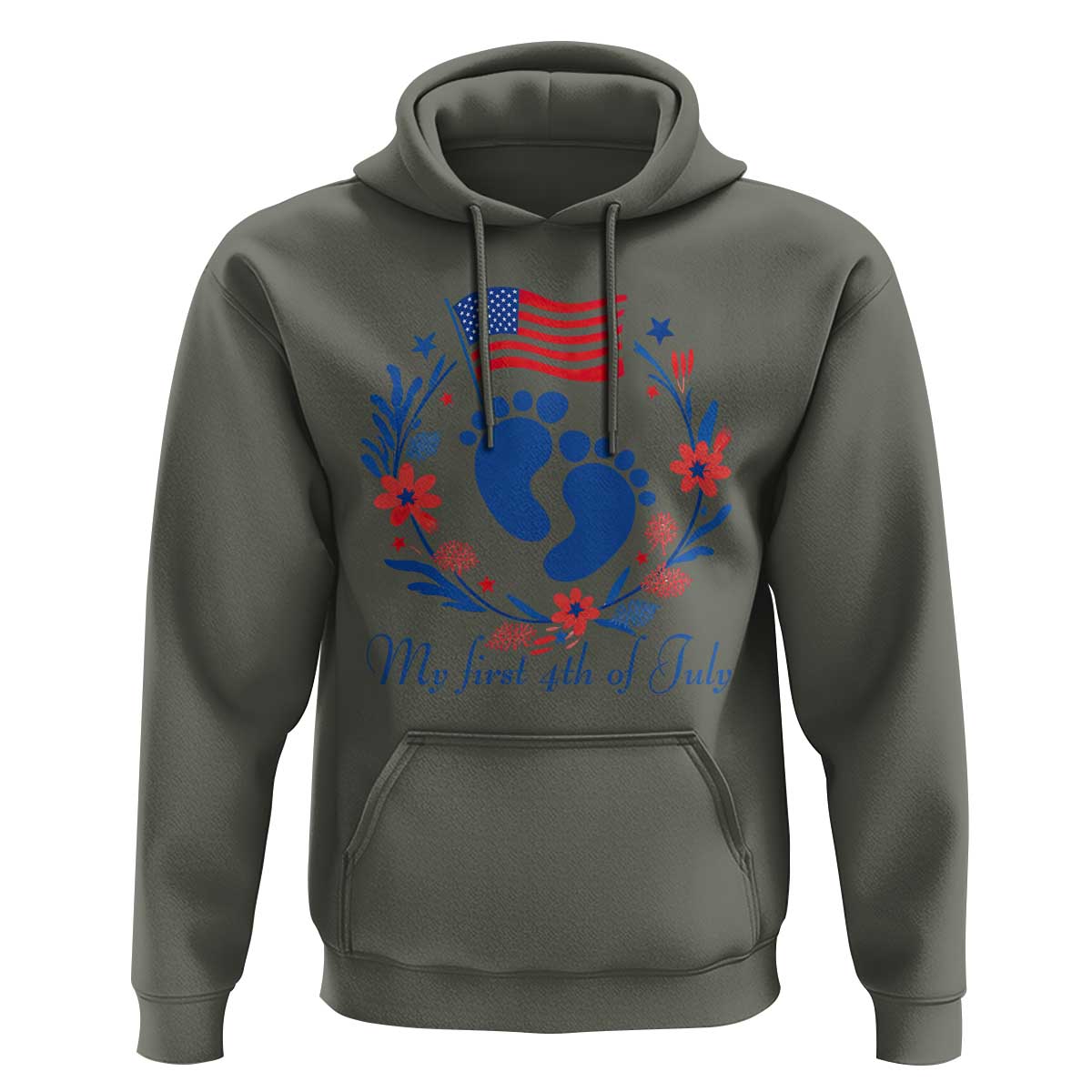 My First 4th of July Patriotic Cute Baby Footprints Hoodie American Flag Wreath America Holiday Milestone