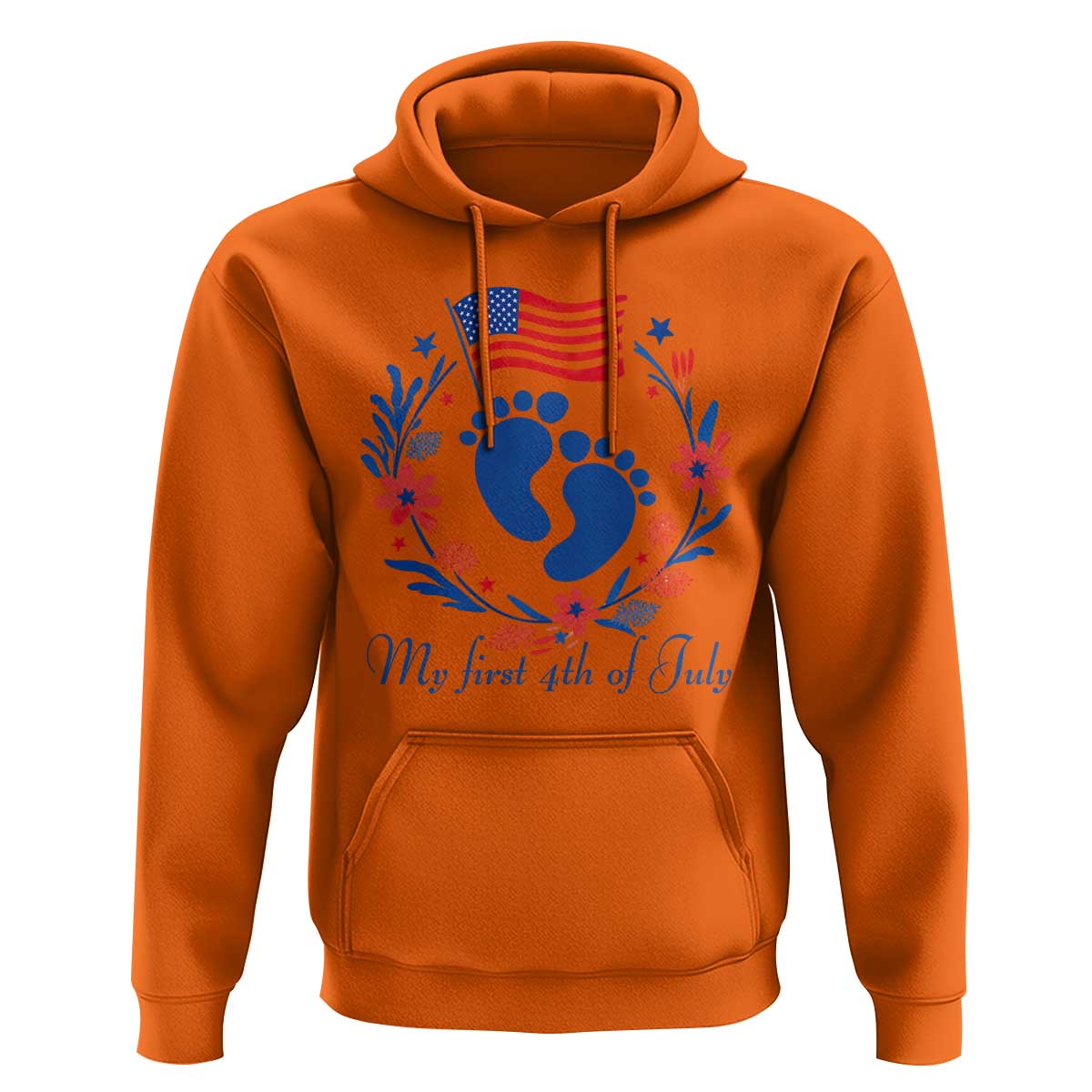 My First 4th of July Patriotic Cute Baby Footprints Hoodie American Flag Wreath America Holiday Milestone