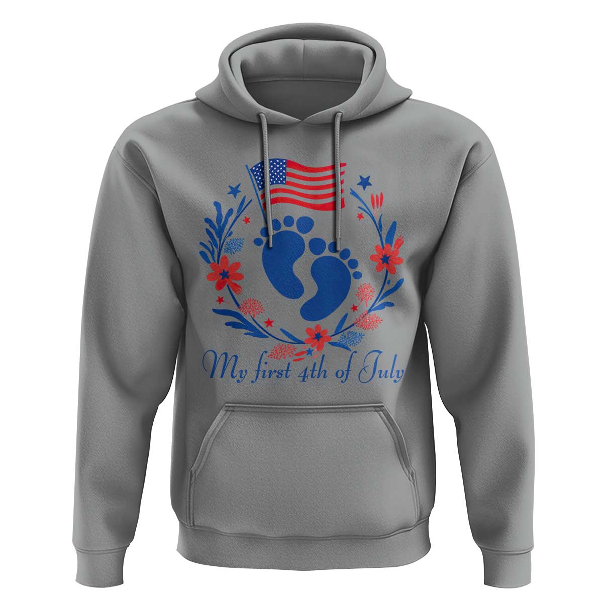 My First 4th of July Patriotic Cute Baby Footprints Hoodie American Flag Wreath America Holiday Milestone