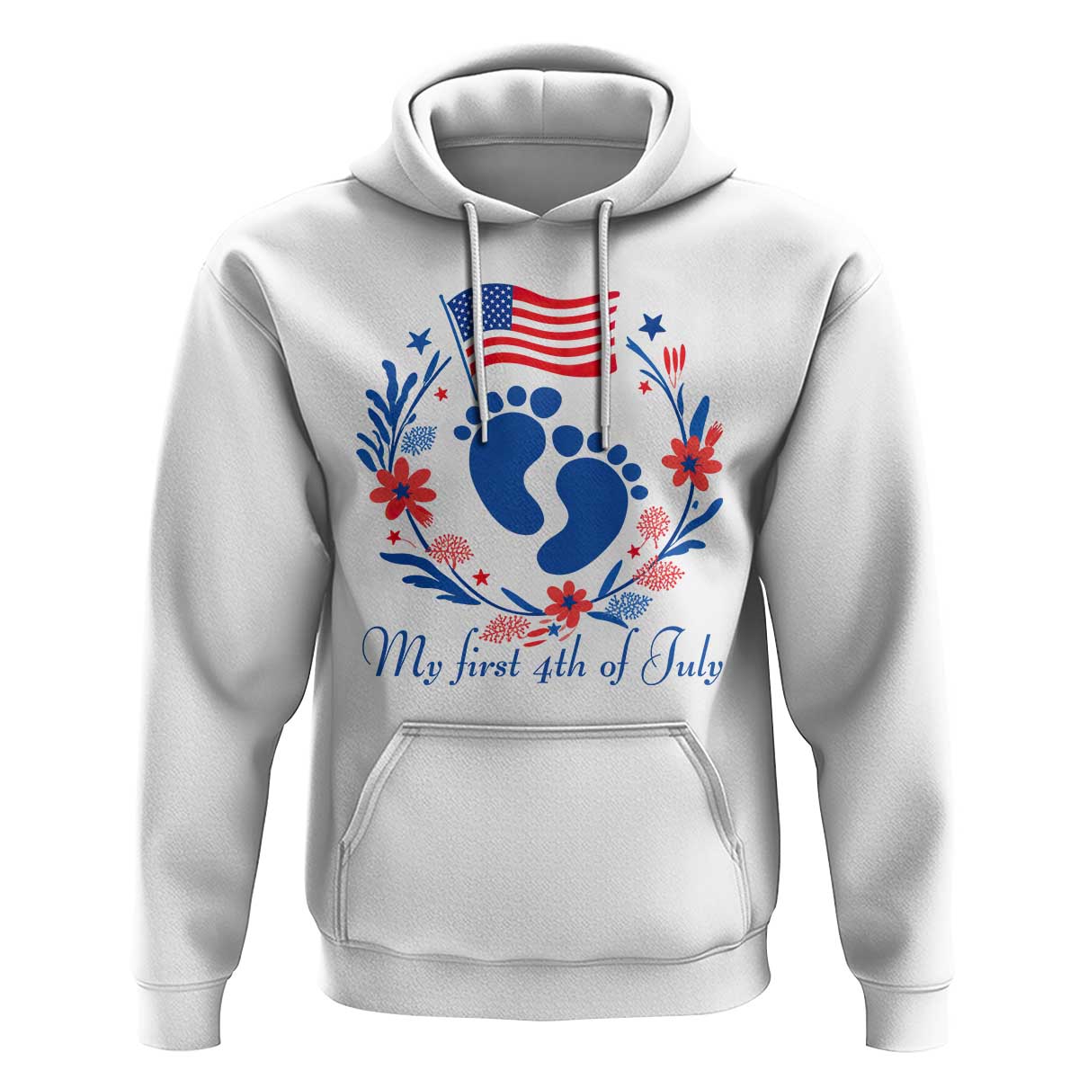My First 4th of July Patriotic Cute Baby Footprints Hoodie American Flag Wreath America Holiday Milestone