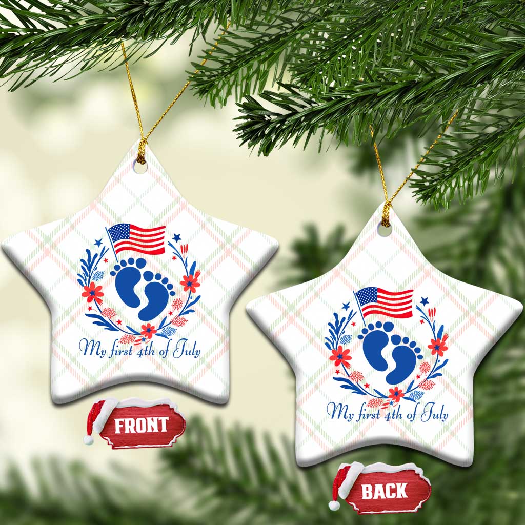 My First 4th of July Patriotic Cute Baby Footprints Ceramic Ornament American Flag Wreath America Holiday Milestone