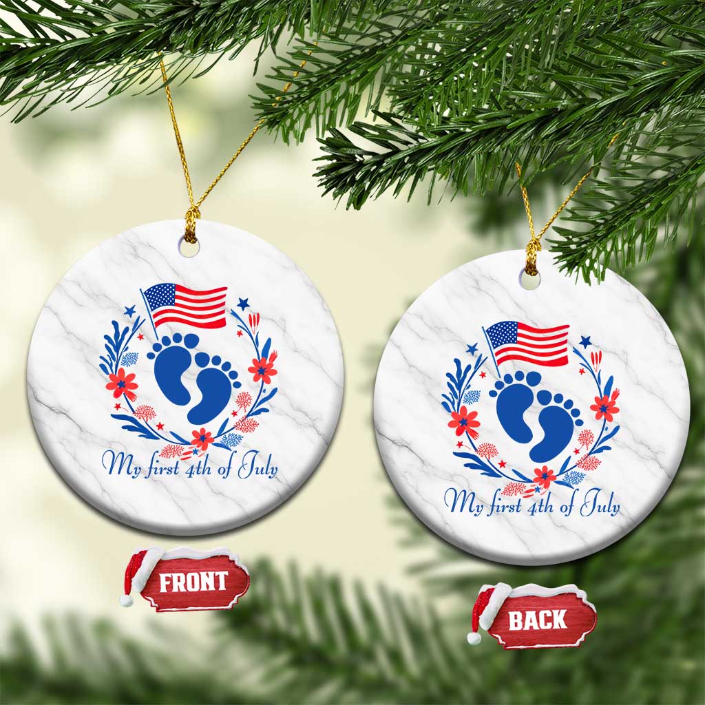 My First 4th of July Patriotic Cute Baby Footprints Ceramic Ornament American Flag Wreath America Holiday Milestone