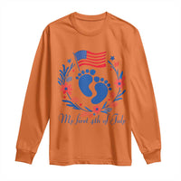 My First 4th of July Patriotic Cute Baby Footprints Long Sleeve Shirt American Flag Wreath America Holiday Milestone