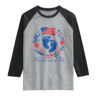 My First 4th of July Patriotic Cute Baby Footprints Raglan Shirt American Flag Wreath America Holiday Milestone